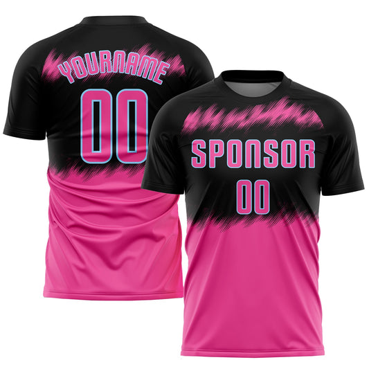 Custom Black Pink-Light Blue Sublimation Soccer Uniform Jersey - Main View