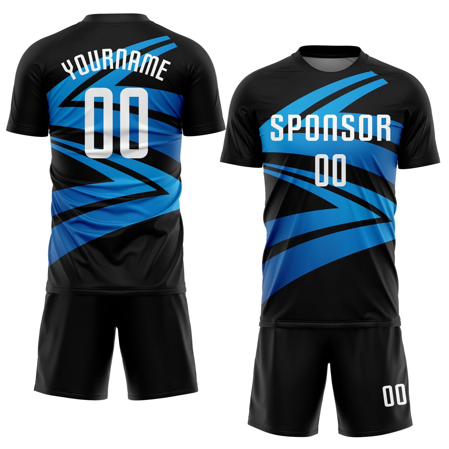 Custom Black White-Light Blue Sublimation Soccer Uniform Jersey view 2