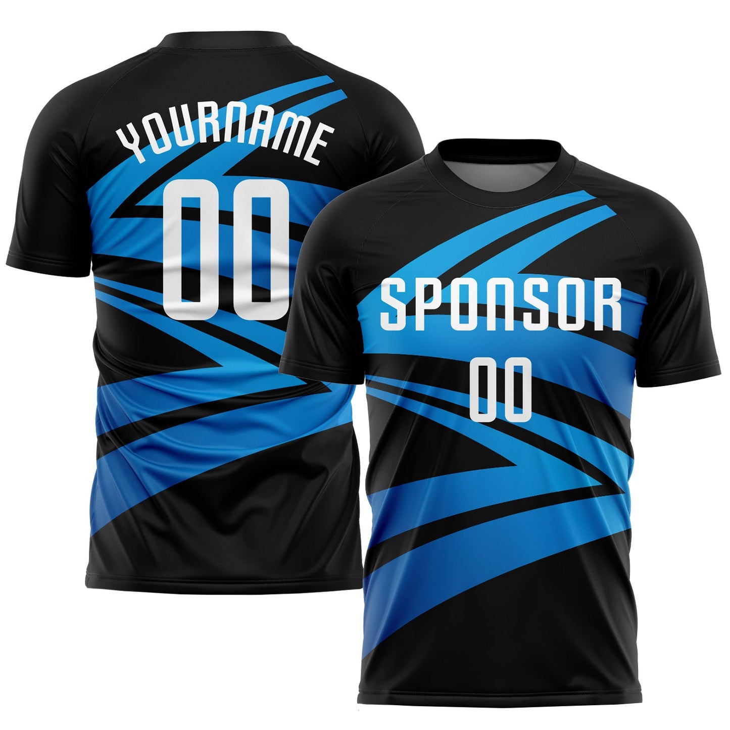 Custom Black White-Light Blue Sublimation Soccer Uniform Jersey - Main View