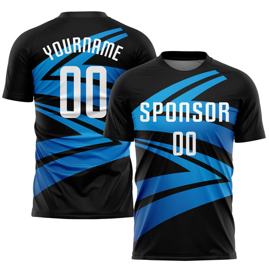 Custom Black White-Light Blue Sublimation Soccer Uniform Jersey - Main View