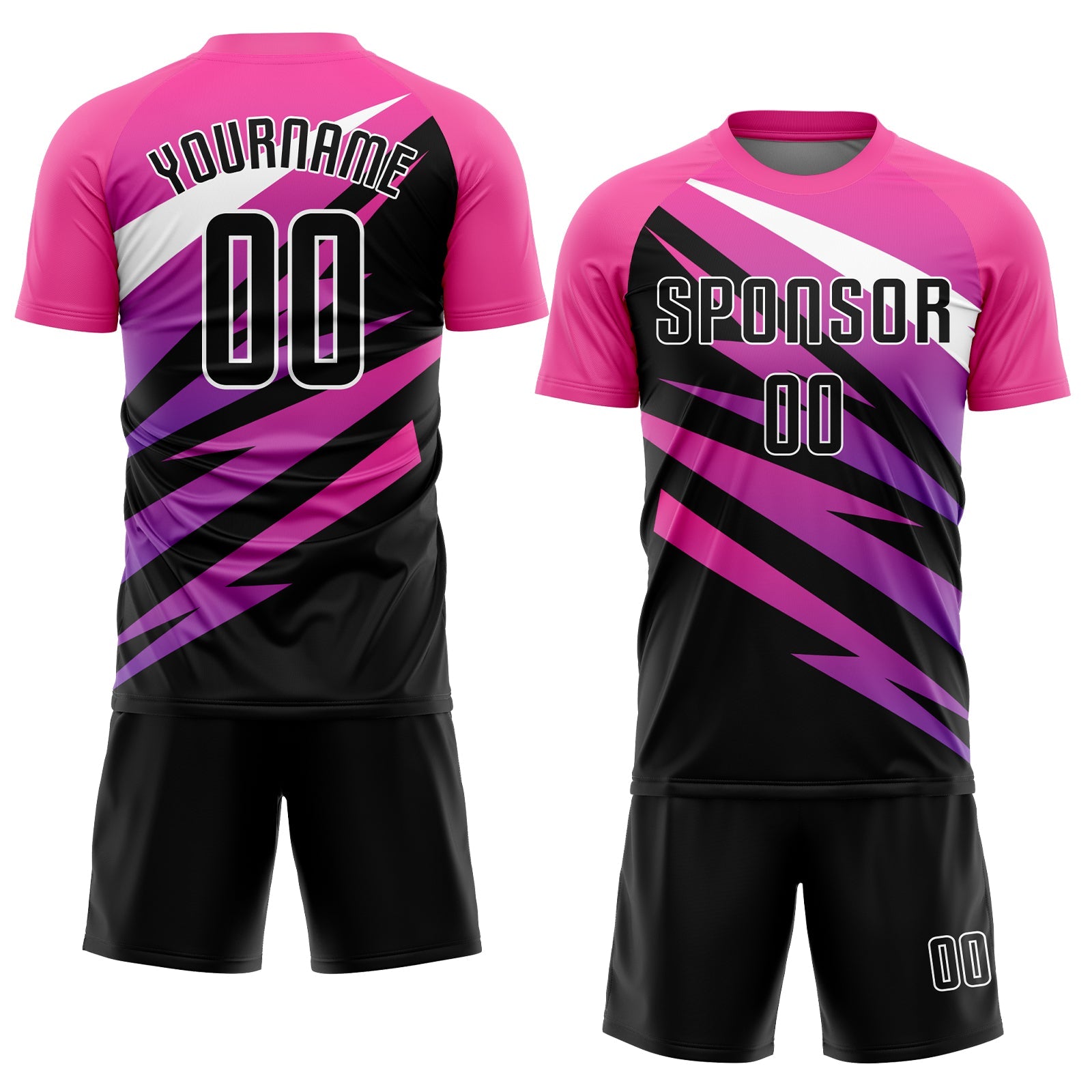 Custom Pink Black-White Sublimation Soccer Uniform Jersey view 2