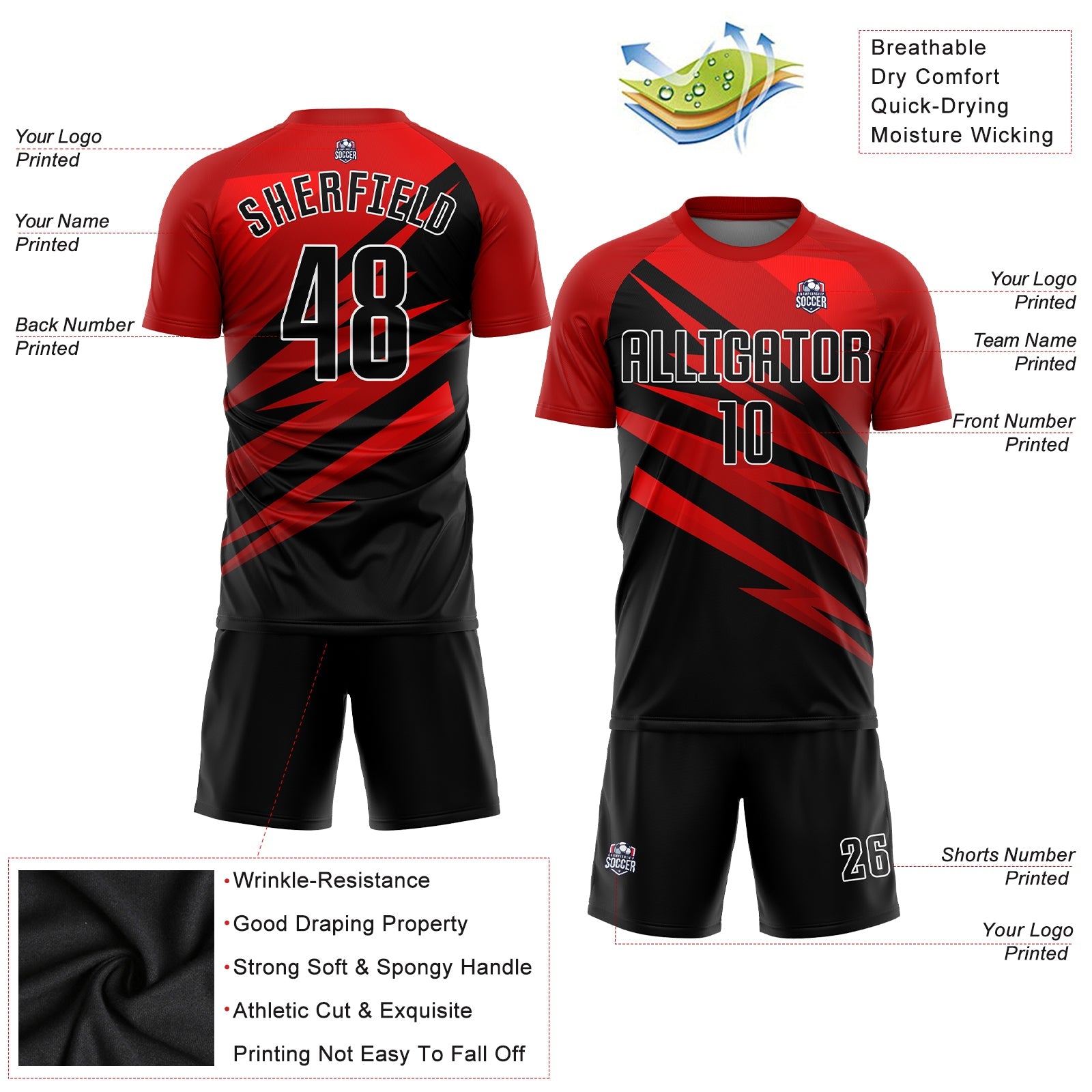 Custom Red Black-White Sublimation Soccer Uniform Jersey view 6