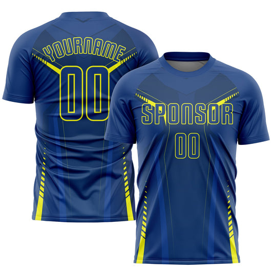 Custom US Navy Blue Gold Sublimation Soccer Uniform Jersey - Main View