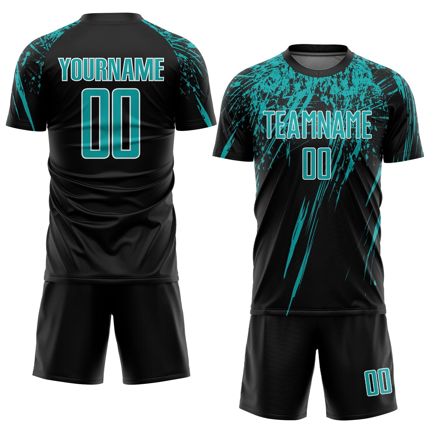 Custom Black Aqua-White Sublimation Soccer Uniform Jersey view 2