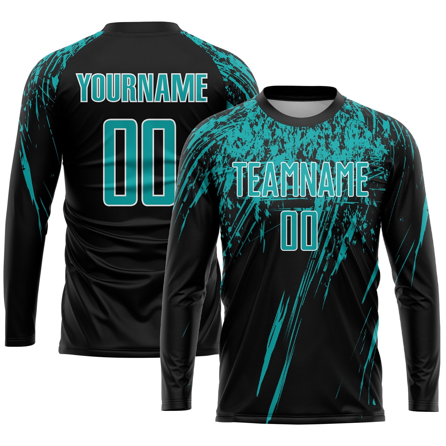 Custom Black Aqua-White Sublimation Soccer Uniform Jersey view 3