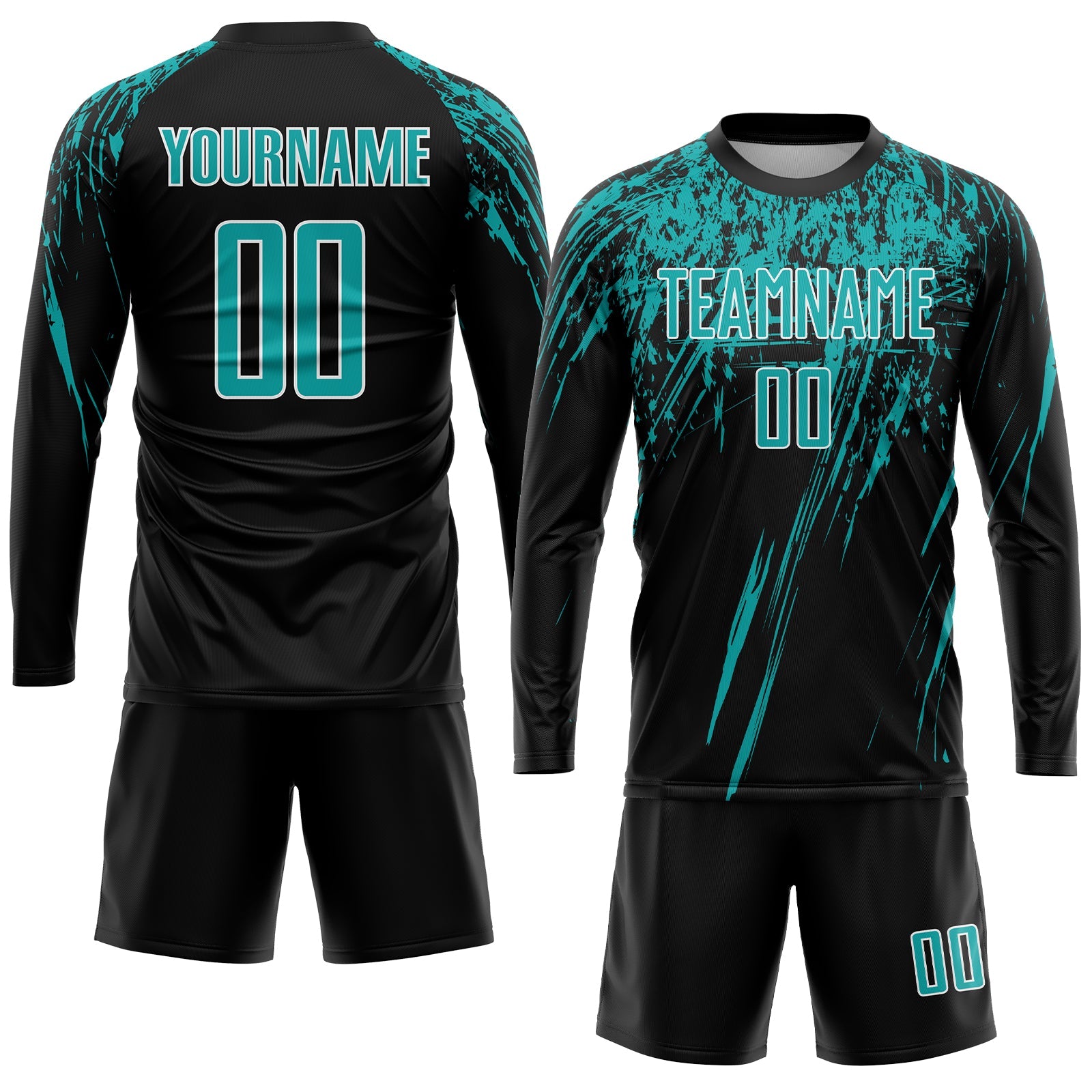 Custom Black Aqua-White Sublimation Soccer Uniform Jersey view 4