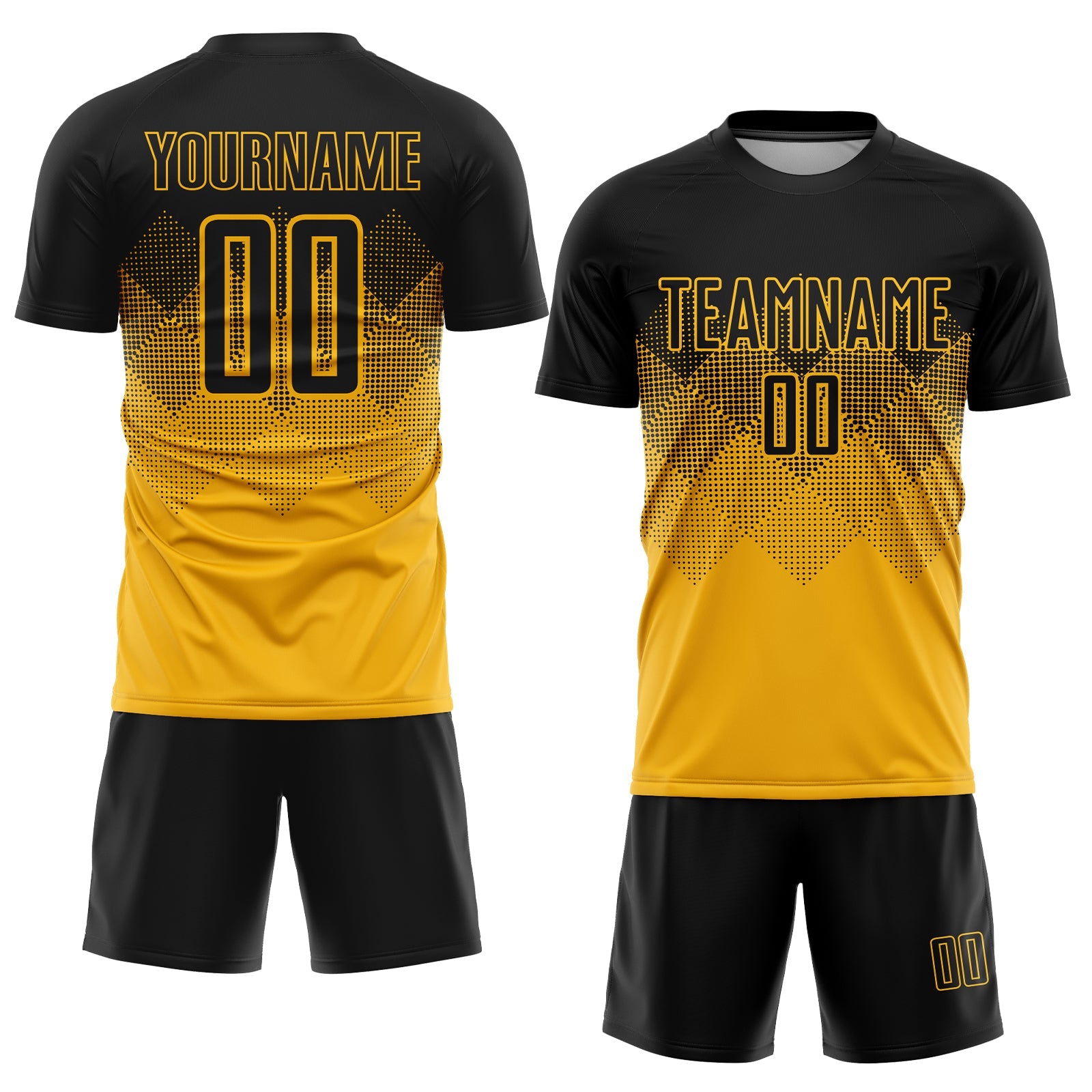 Custom Gold Black Sublimation Soccer Uniform Jersey view 2