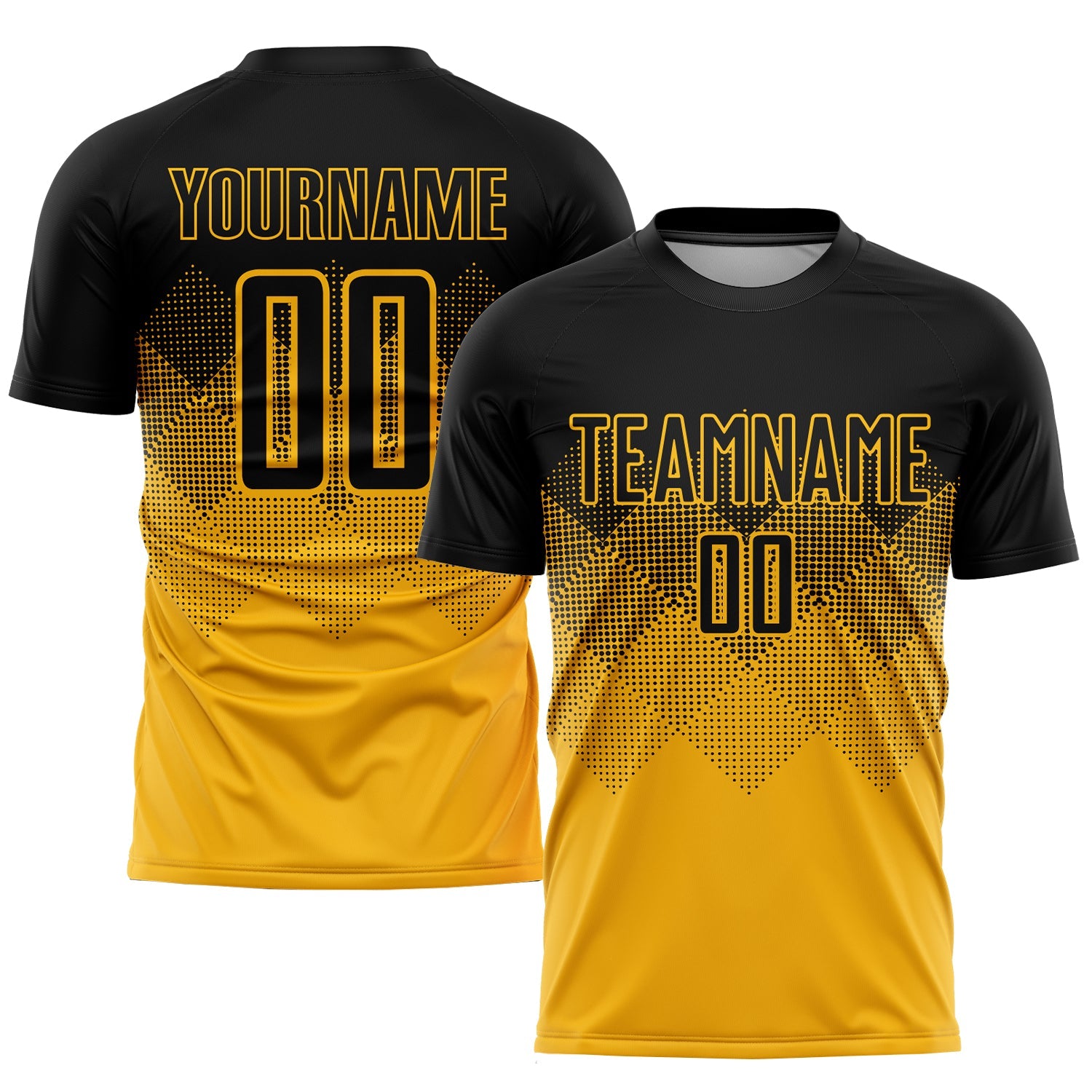 Custom Gold Black Sublimation Soccer Uniform Jersey - Main View