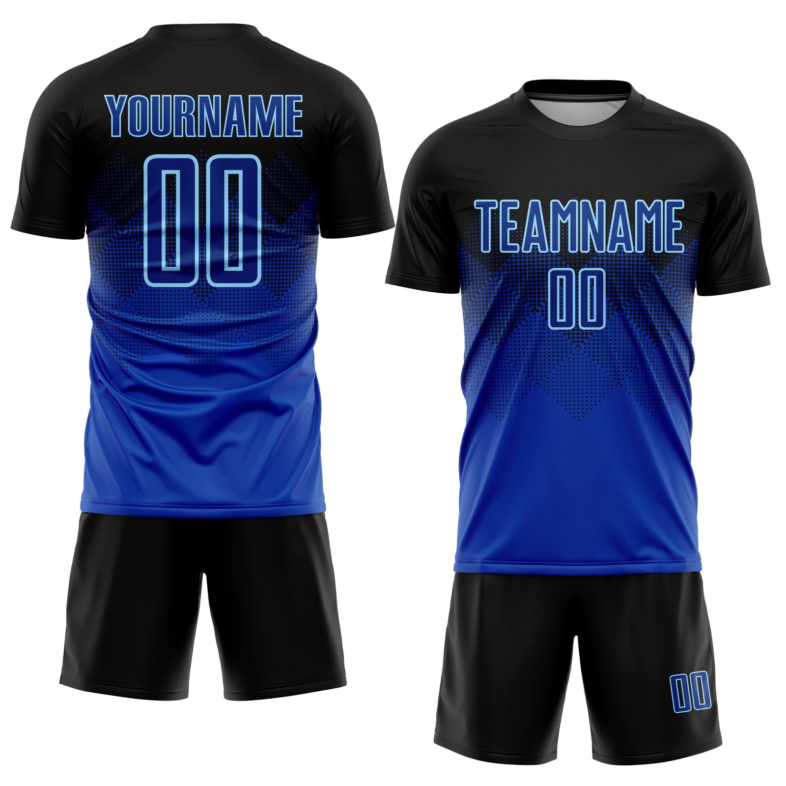 Custom Black Royal-Light Blue Sublimation Soccer Uniform Jersey view 2