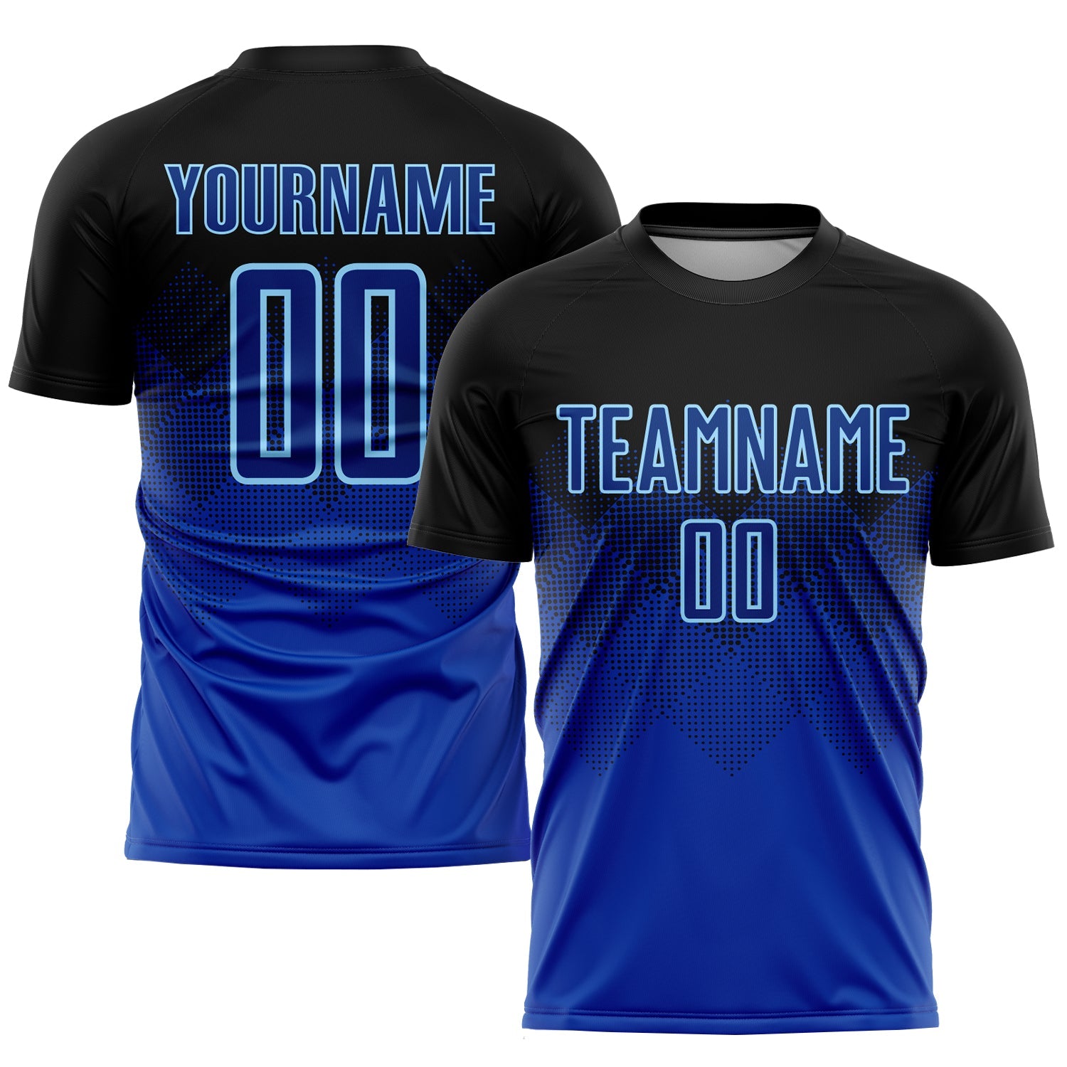 Custom Black Royal-Light Blue Sublimation Soccer Uniform Jersey - Main View