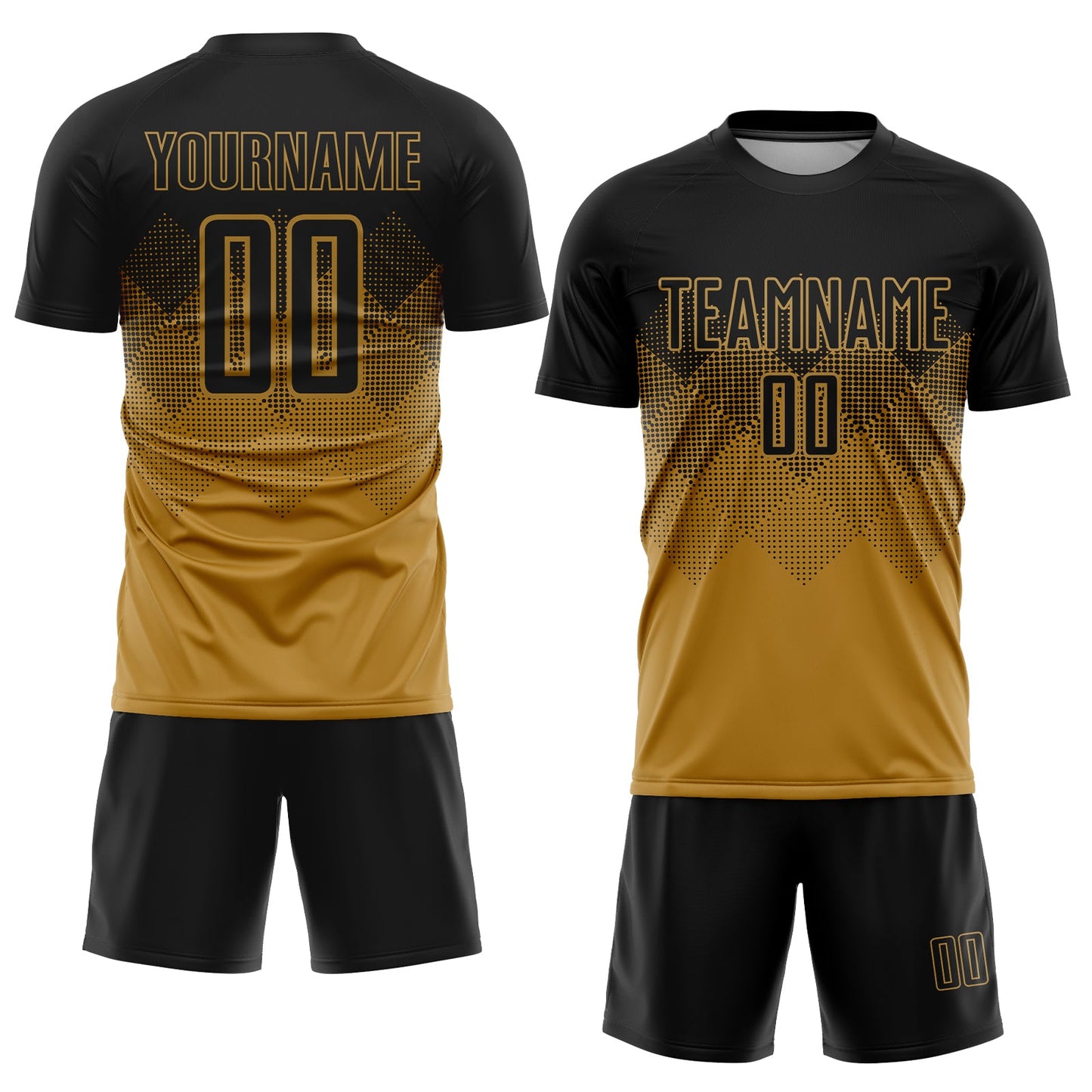 Custom Old Gold Black Sublimation Soccer Uniform Jersey view 2