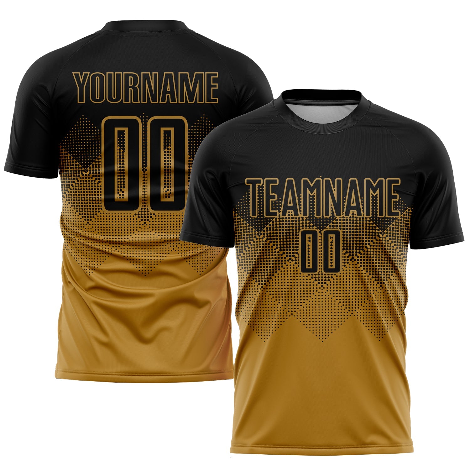 Custom Old Gold Black Sublimation Soccer Uniform Jersey - Main View