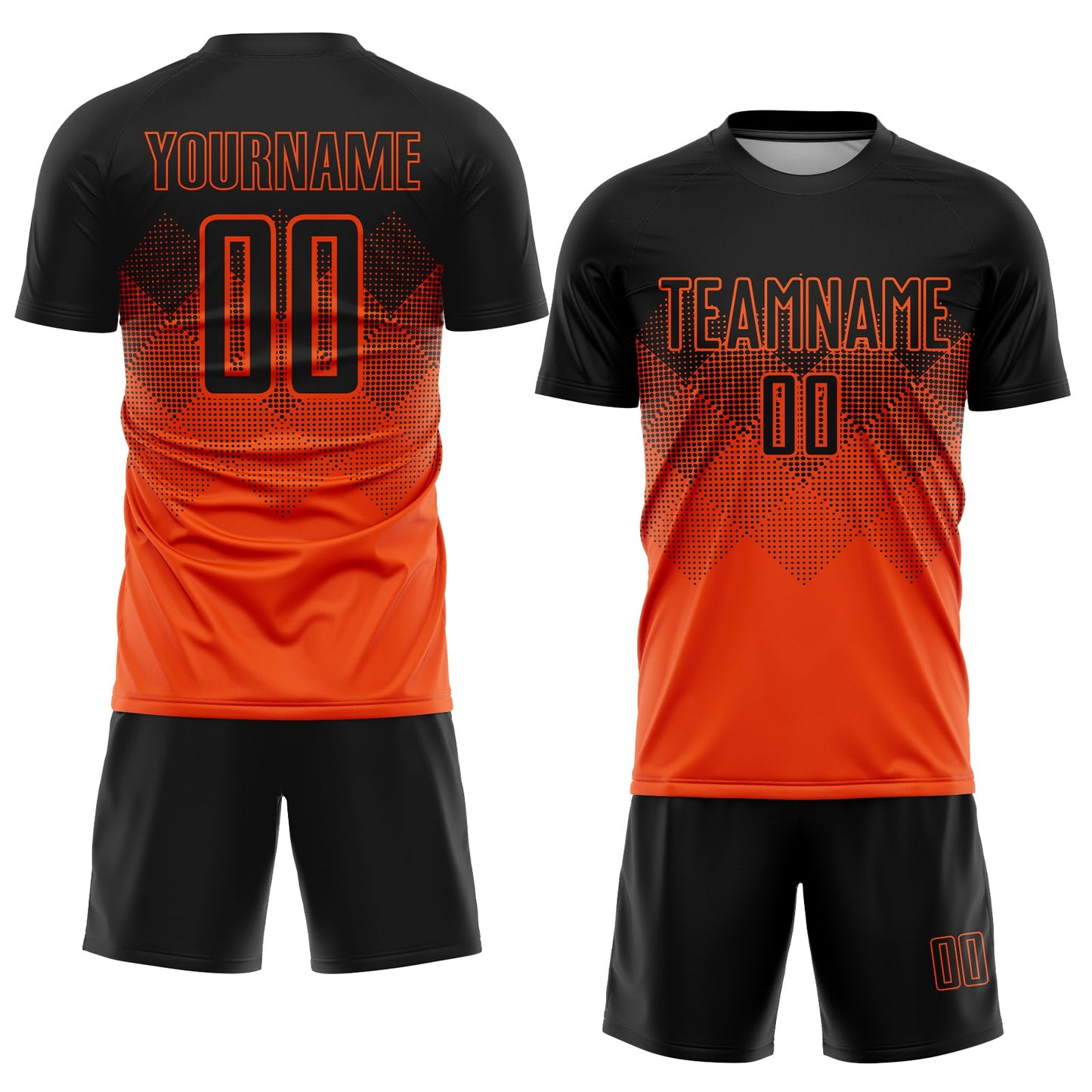 Custom Orange Black Gradient Square Shape Sublimation Soccer Uniform Jersey view 2