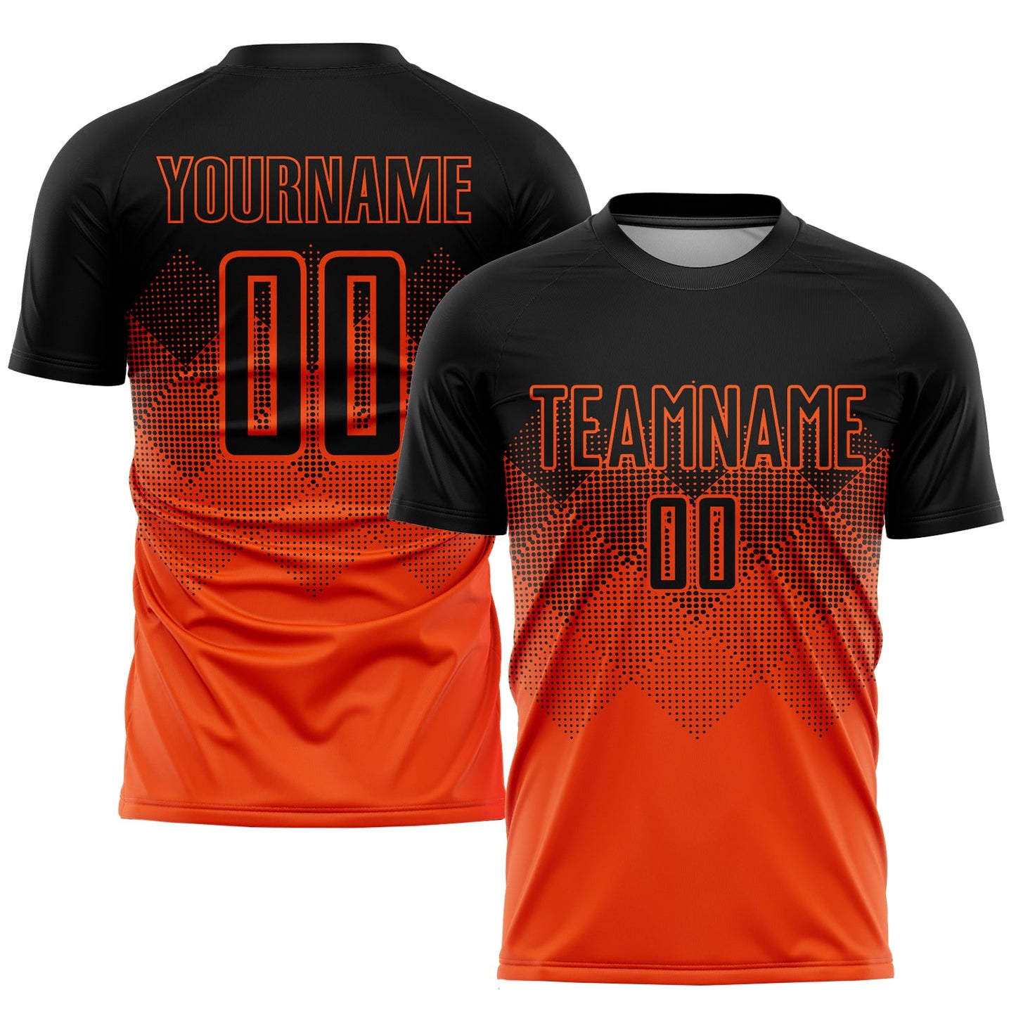 Custom Orange Black Gradient Square Shape Sublimation Soccer Uniform Jersey - Main View