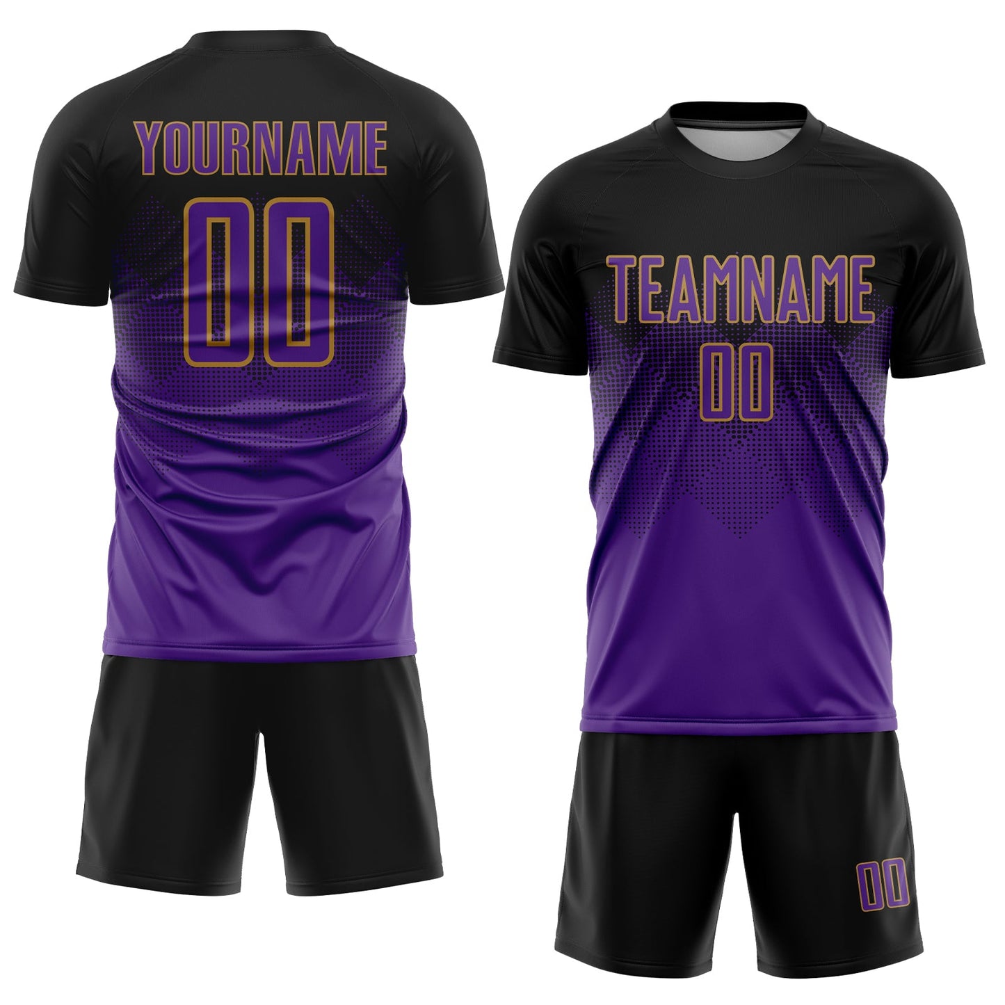 Custom Black Purple-Old Gold Sublimation Soccer Uniform Jersey view 2