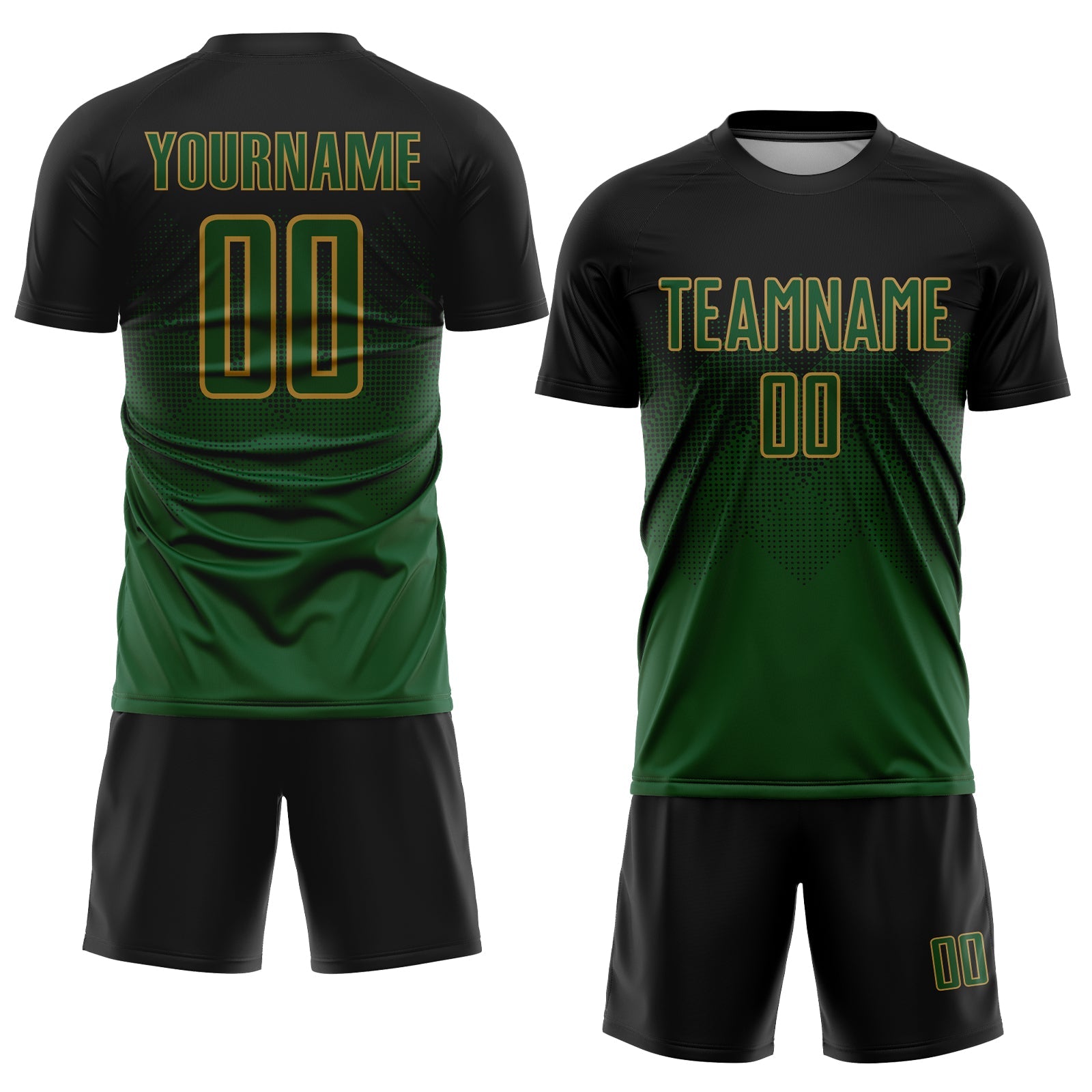 Custom Black Green-Old Gold Sublimation Soccer Uniform Jersey view 2