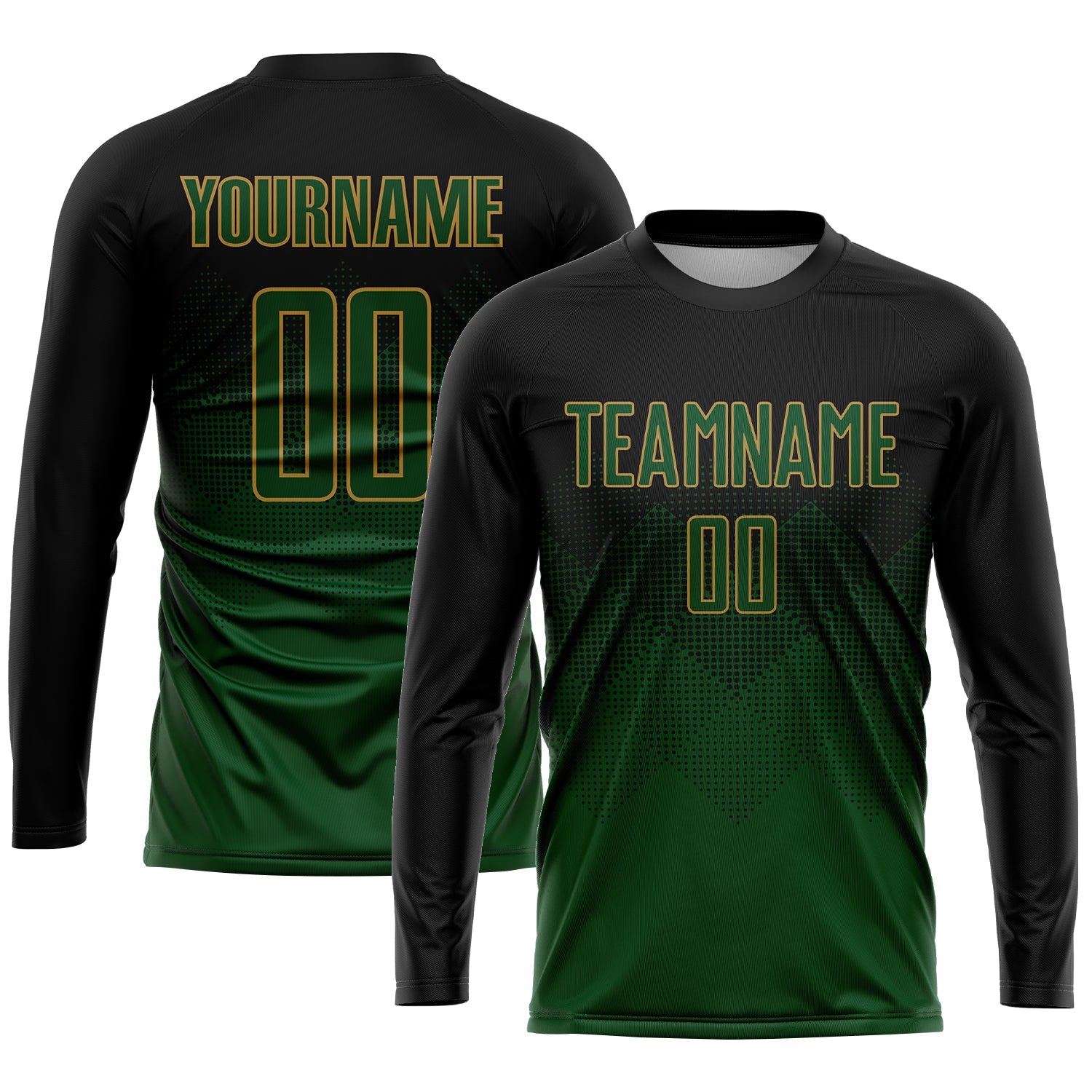 Custom Black Green-Old Gold Sublimation Soccer Uniform Jersey view 3