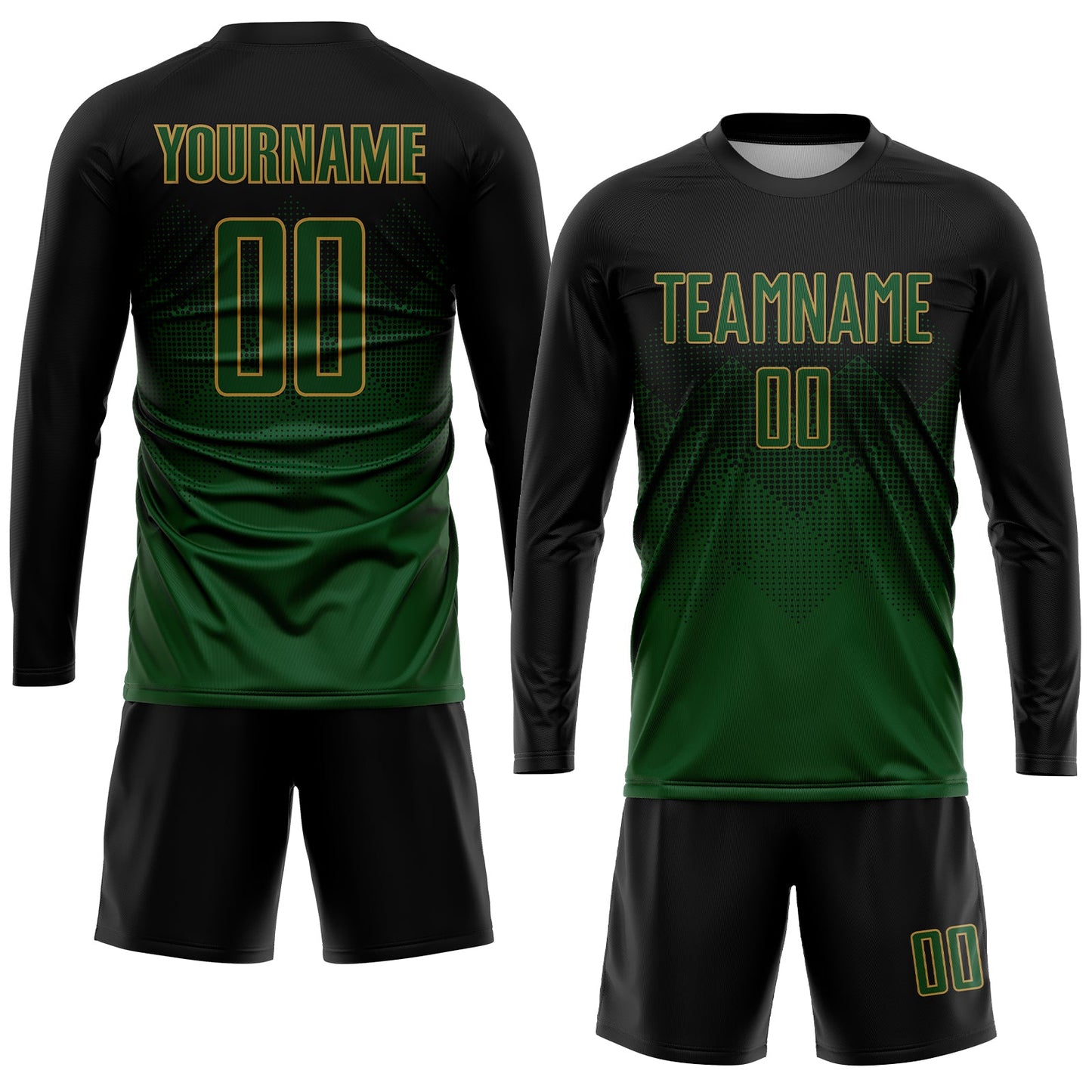 Custom Black Green-Old Gold Sublimation Soccer Uniform Jersey view 4