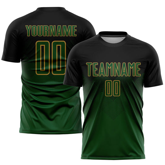Custom Black Green-Old Gold Sublimation Soccer Uniform Jersey - Main View