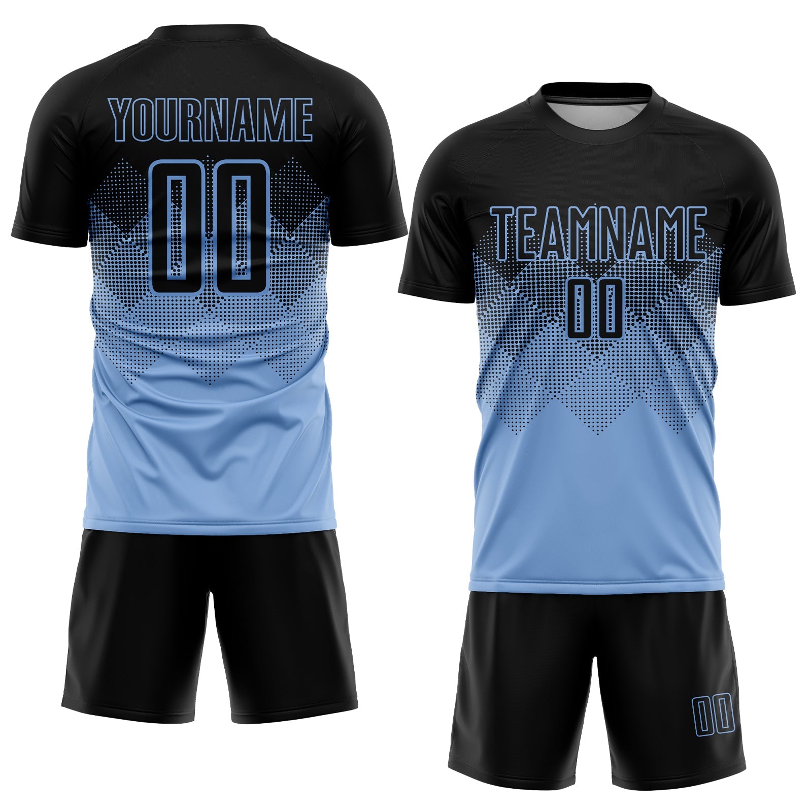 Custom Light Blue Black Sublimation Soccer Uniform Jersey view 2