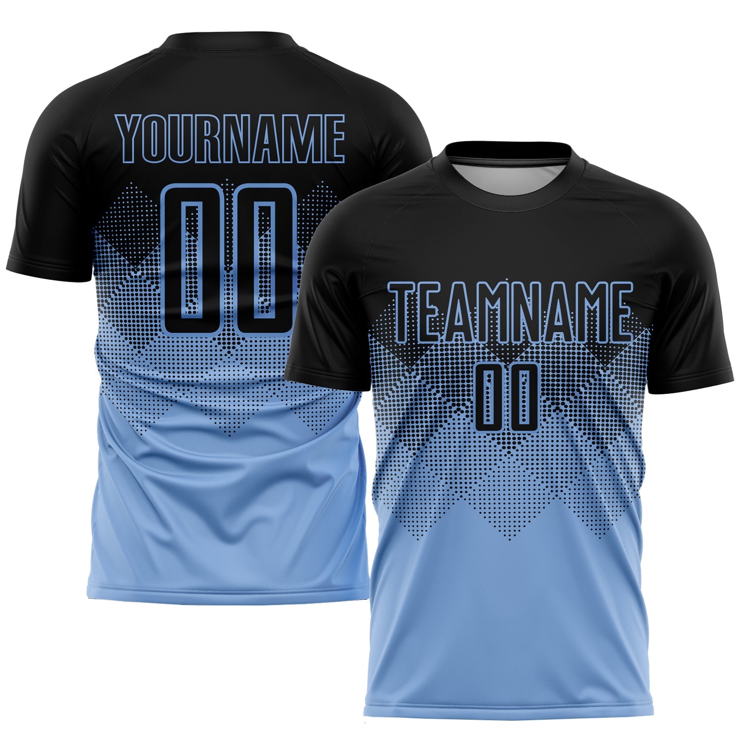 Custom Light Blue Black Sublimation Soccer Uniform Jersey - Main View