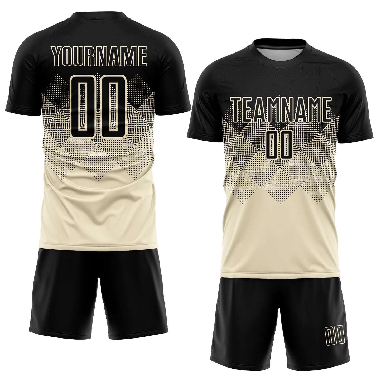 Custom Cream Black Sublimation Soccer Uniform Jersey view 2