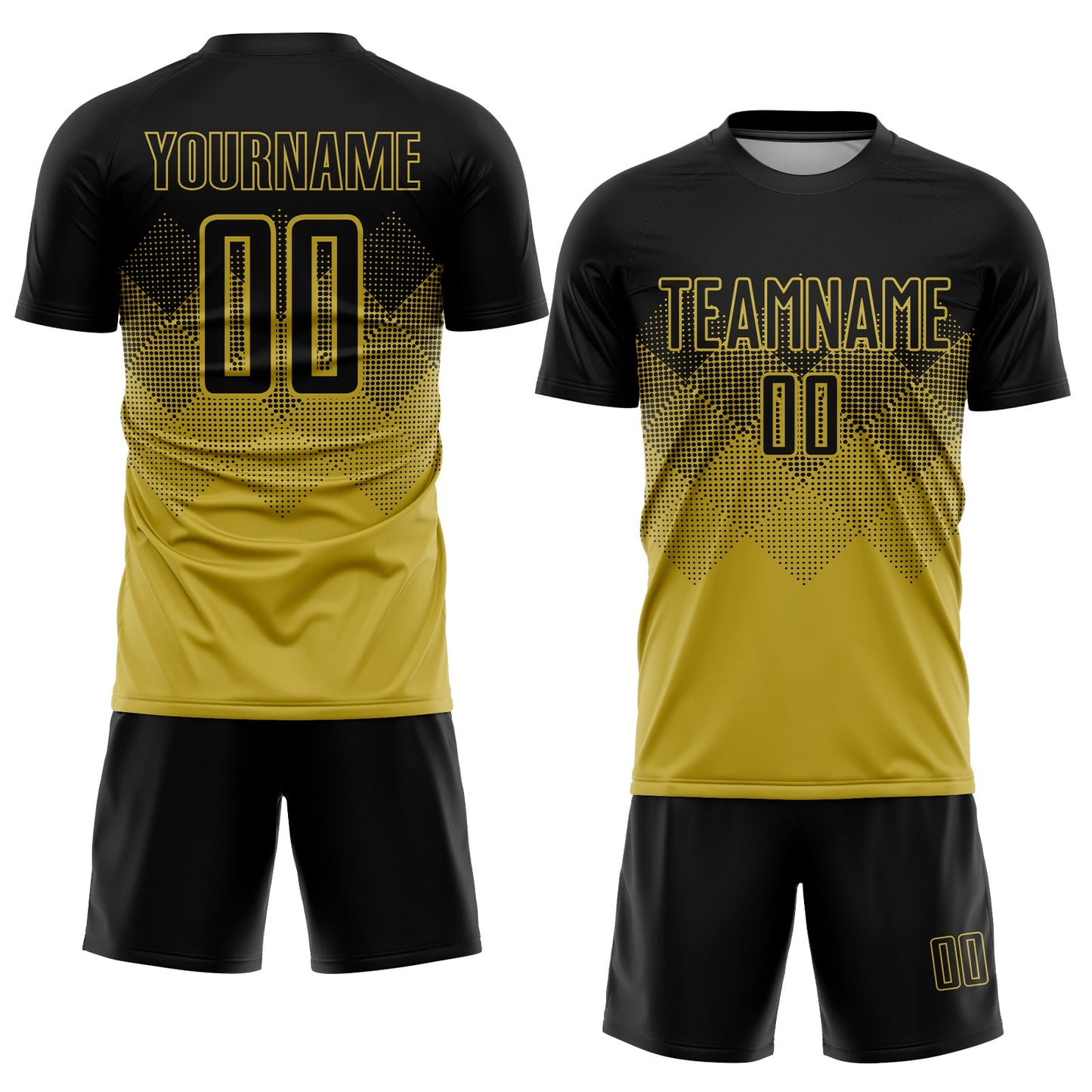 Custom Old Gold Black Sublimation Soccer Uniform Jersey view 2
