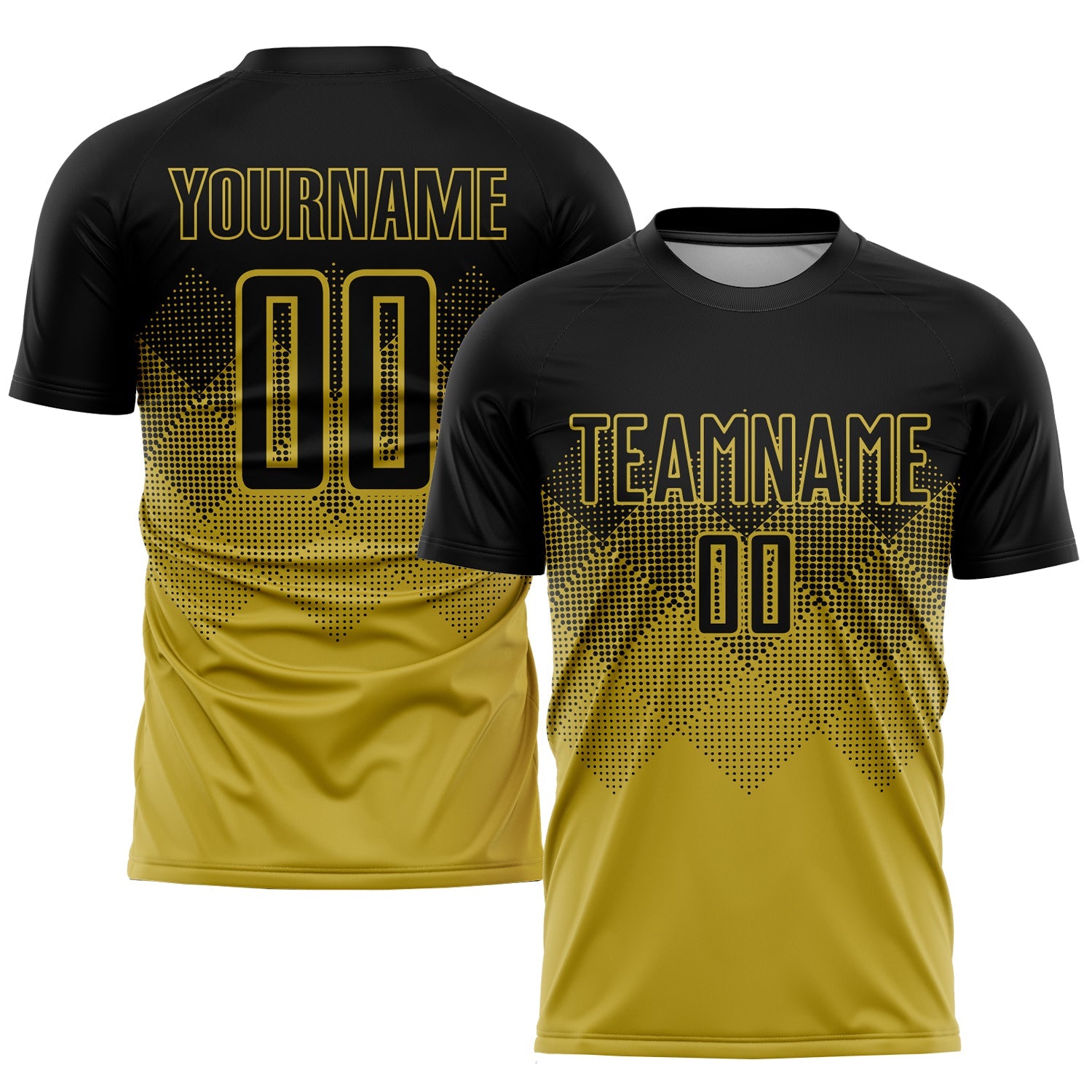 Custom Old Gold Black Sublimation Soccer Uniform Jersey - Main View