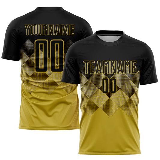 Custom Old Gold Black Sublimation Soccer Uniform Jersey - Main View