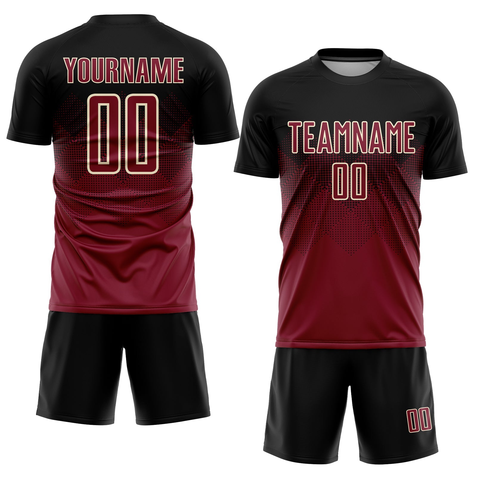 Custom Black Crimson-Cream Sublimation Soccer Uniform Jersey view 2