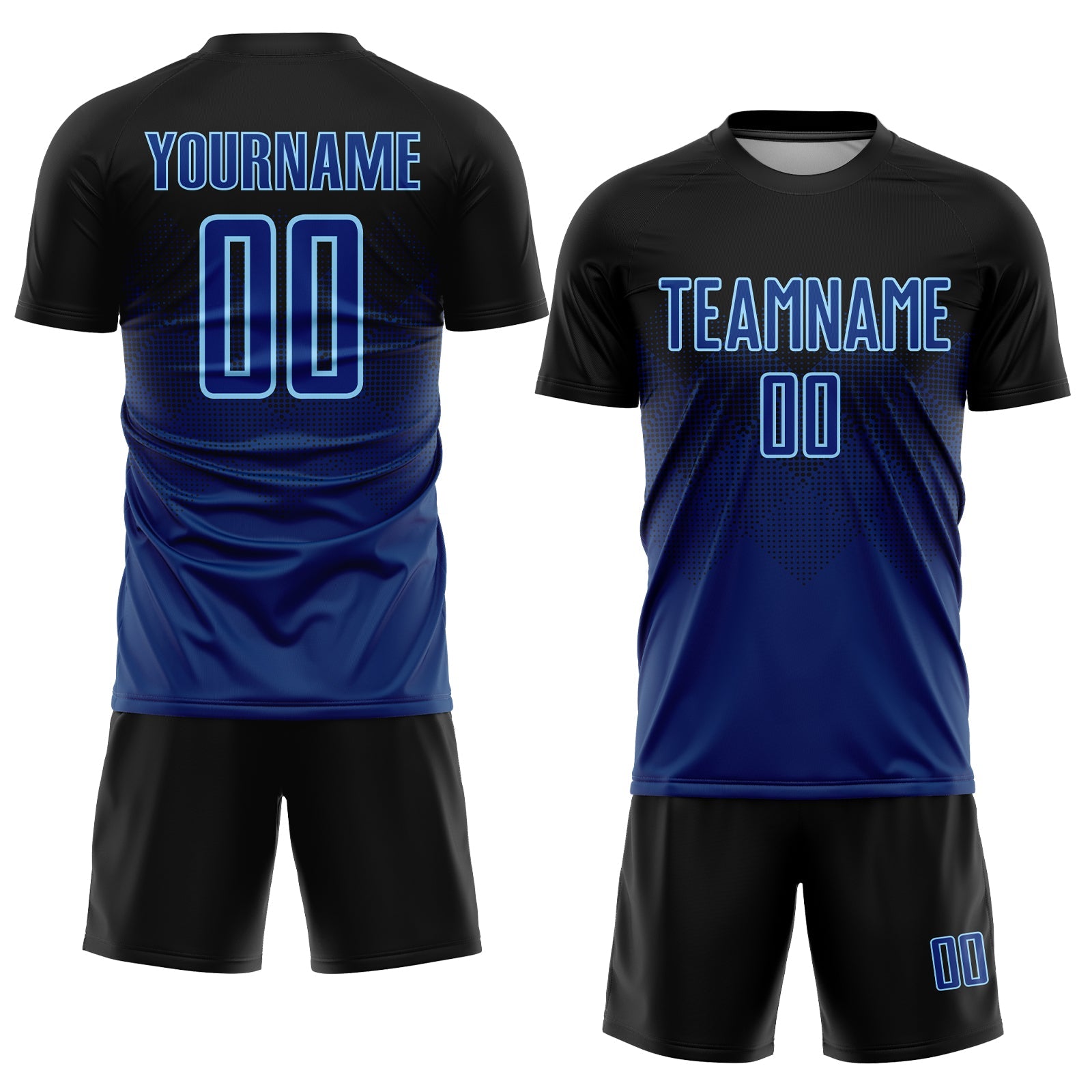 Custom Black US Navy Blue-Light Blue Sublimation Soccer Uniform Jersey view 2