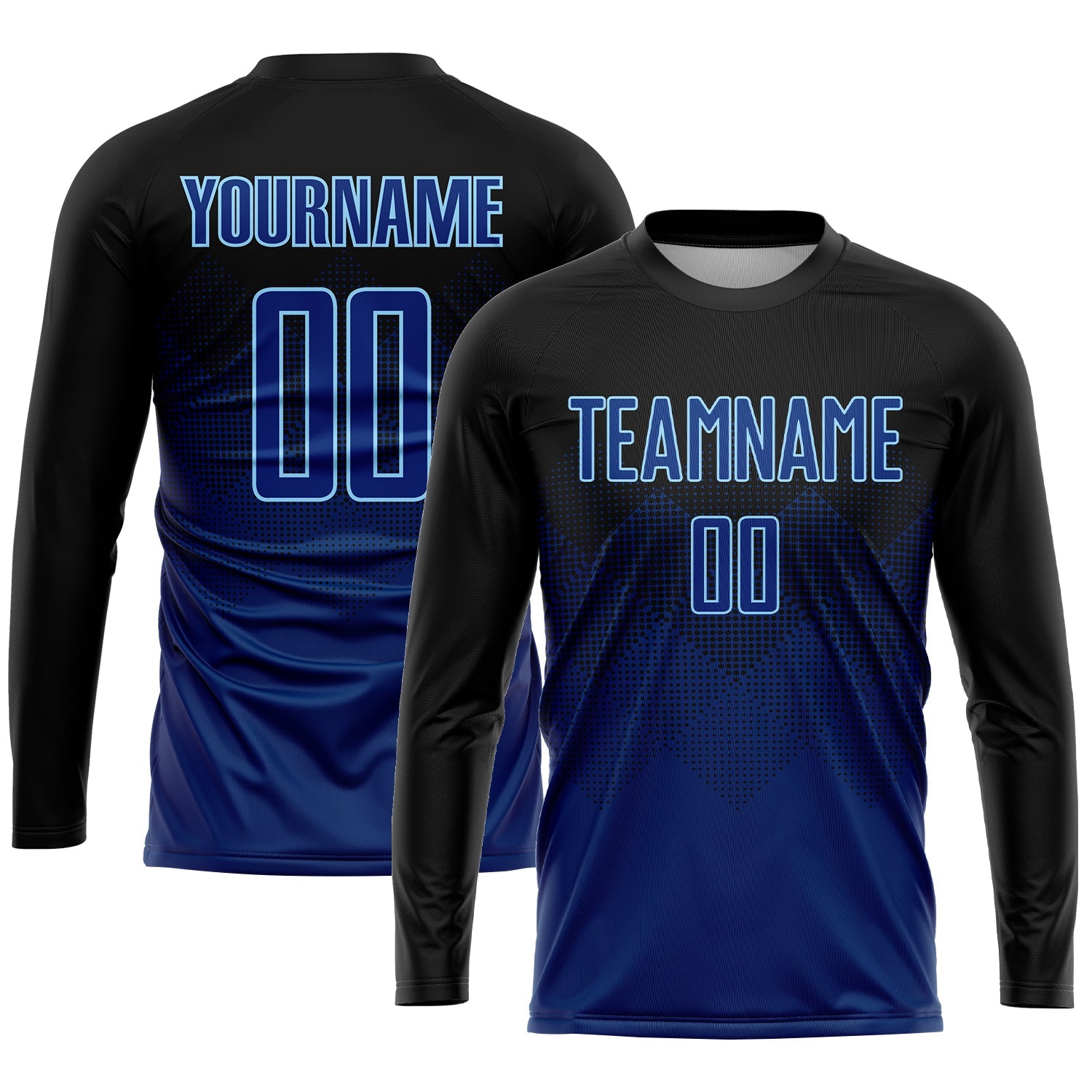 Custom Black US Navy Blue-Light Blue Sublimation Soccer Uniform Jersey view 3