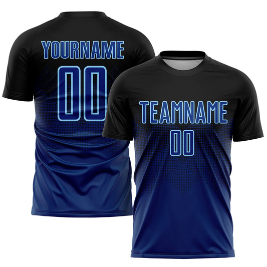 Custom Black US Navy Blue-Light Blue Sublimation Soccer Uniform Jersey - Main View
