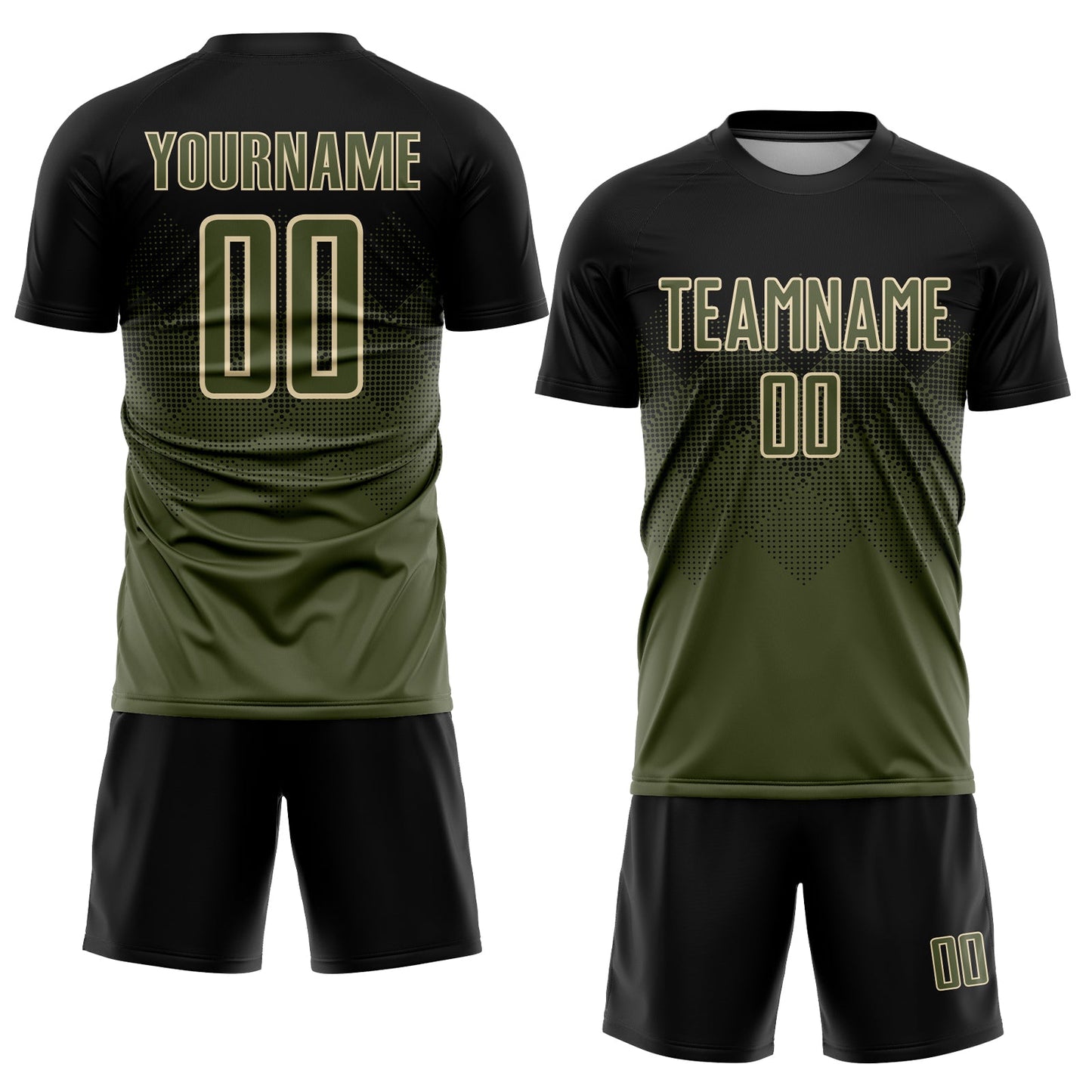 Custom Black Olive-Cream Sublimation Soccer Uniform Jersey view 2