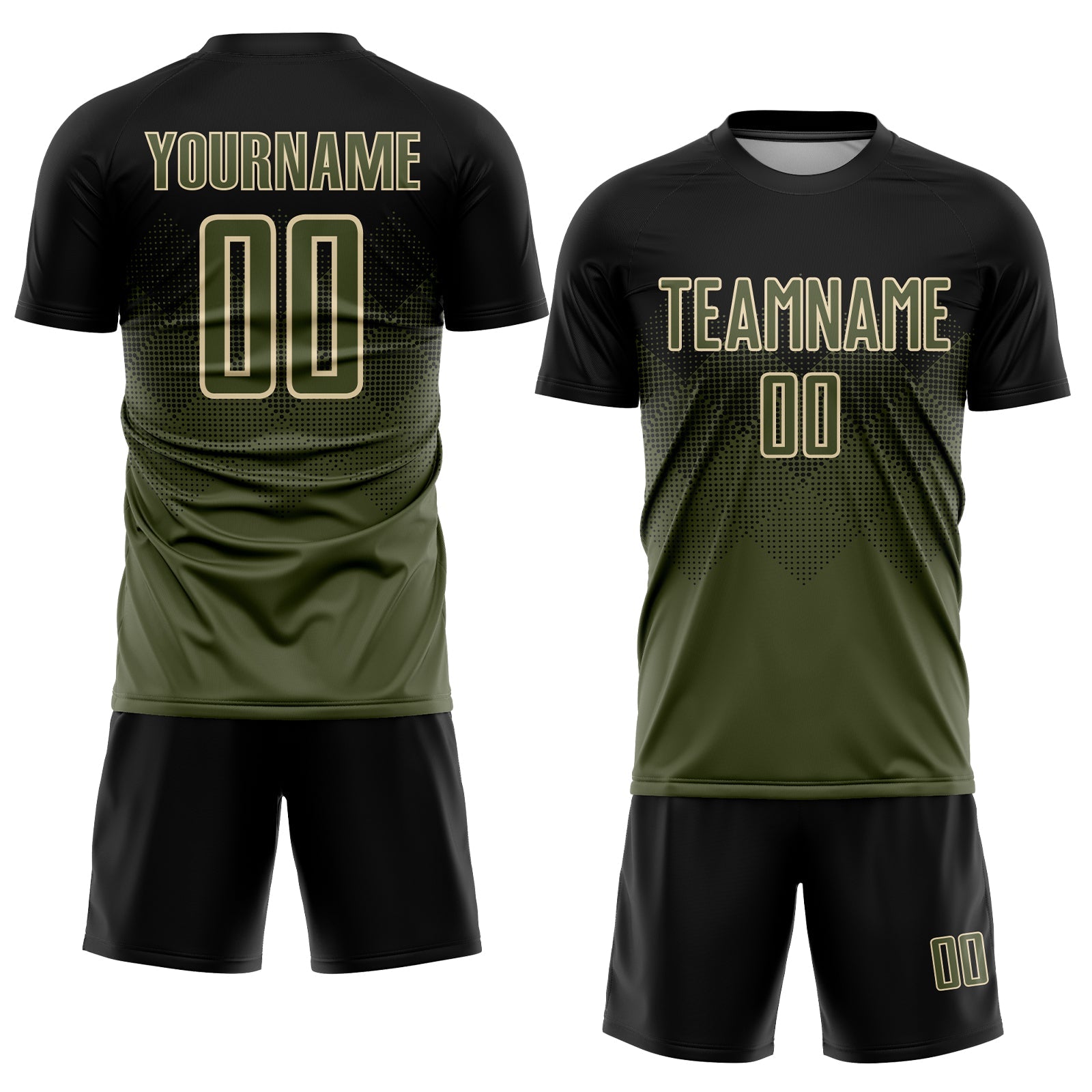 Custom Black Olive-Cream Sublimation Soccer Uniform Jersey view 2