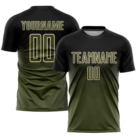 Custom Black Olive-Cream Sublimation Soccer Uniform Jersey - Main View