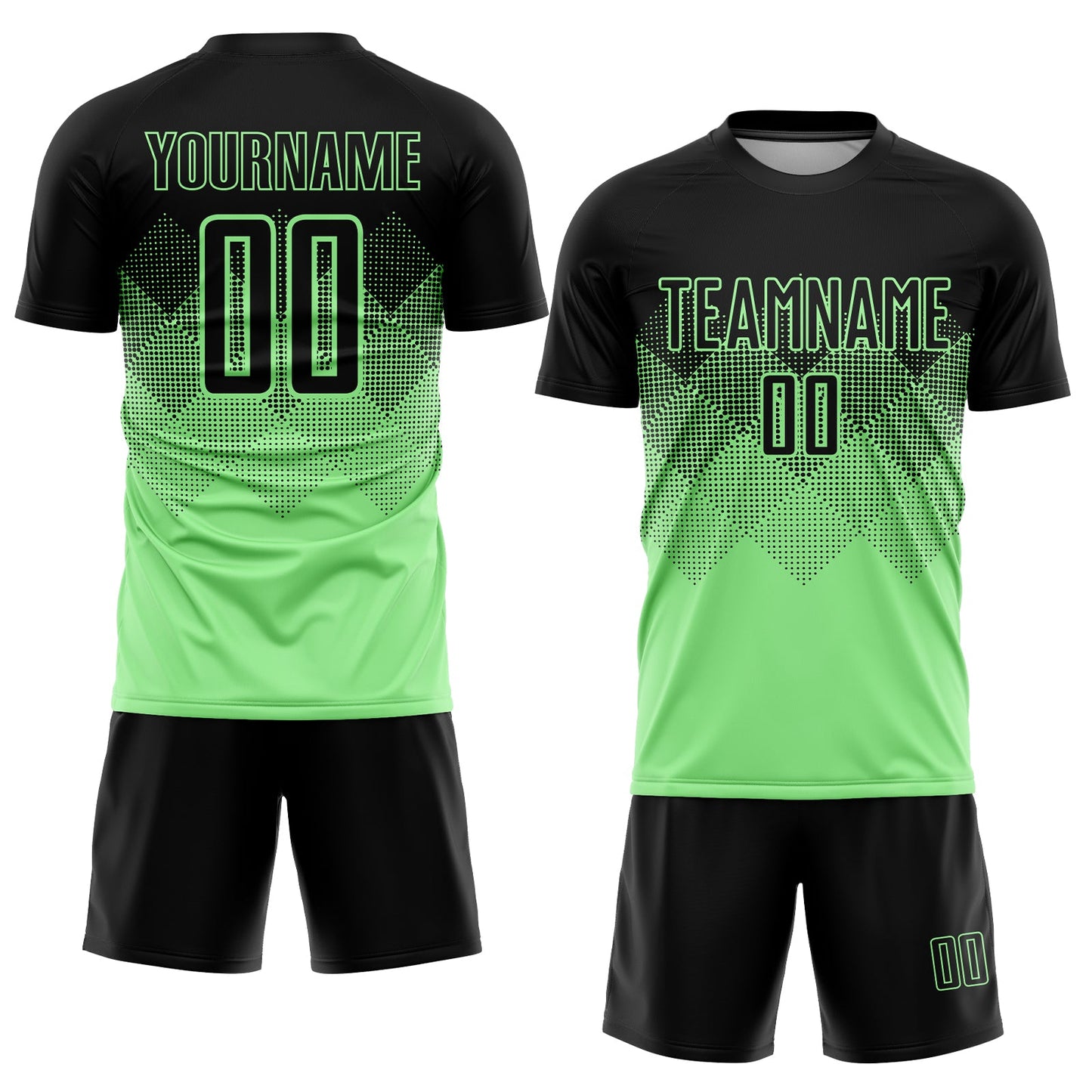 Custom Pea Green Black Sublimation Soccer Uniform Jersey view 2