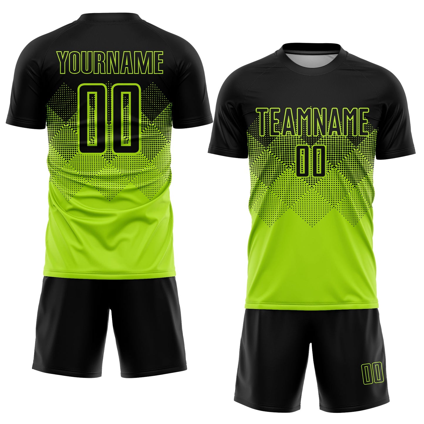 Custom Neon Green Black Sublimation Soccer Uniform Jersey view 2