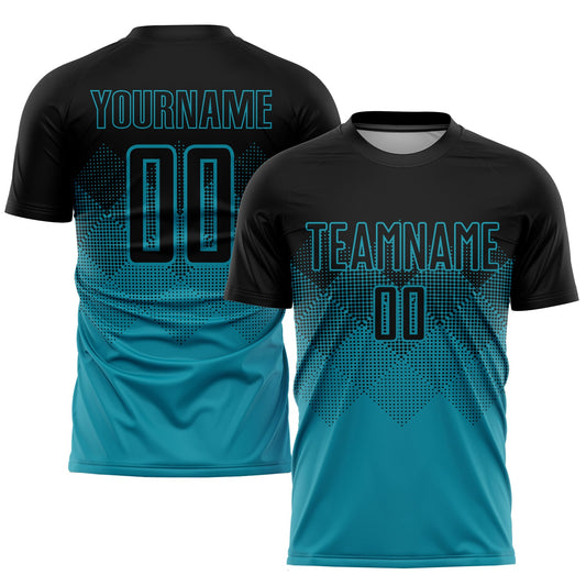 Custom Teal Black Sublimation Soccer Uniform Jersey - Main View
