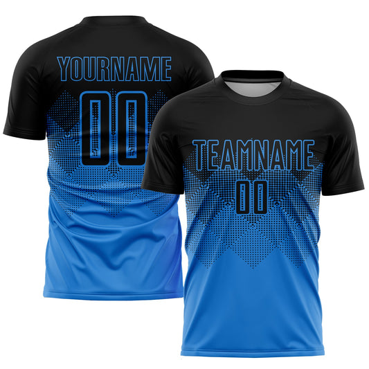 Custom Powder Blue Black Sublimation Soccer Uniform Jersey - Main View