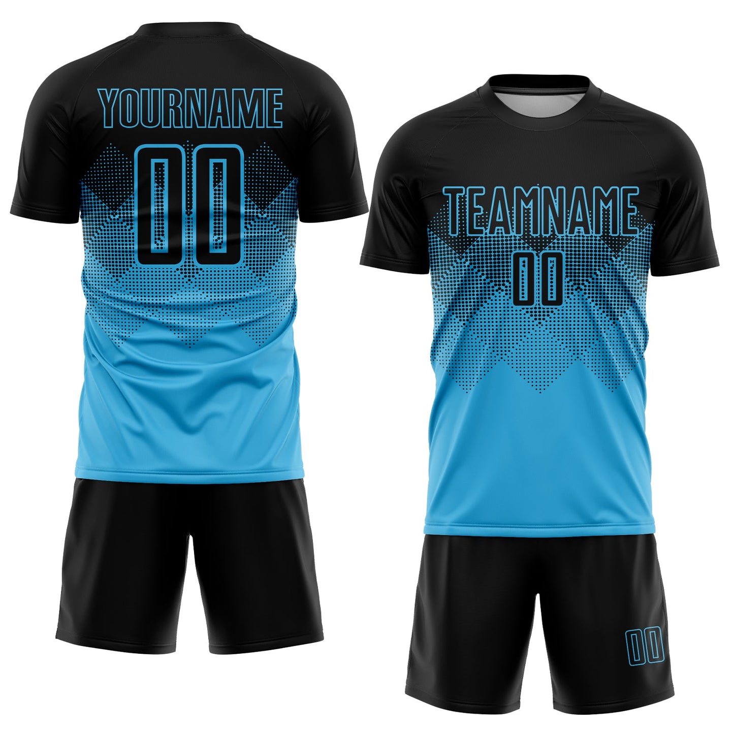 Custom Sky Blue Black Sublimation Soccer Uniform Jersey view 2