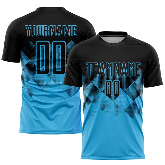 Custom Sky Blue Black Sublimation Soccer Uniform Jersey - Main View