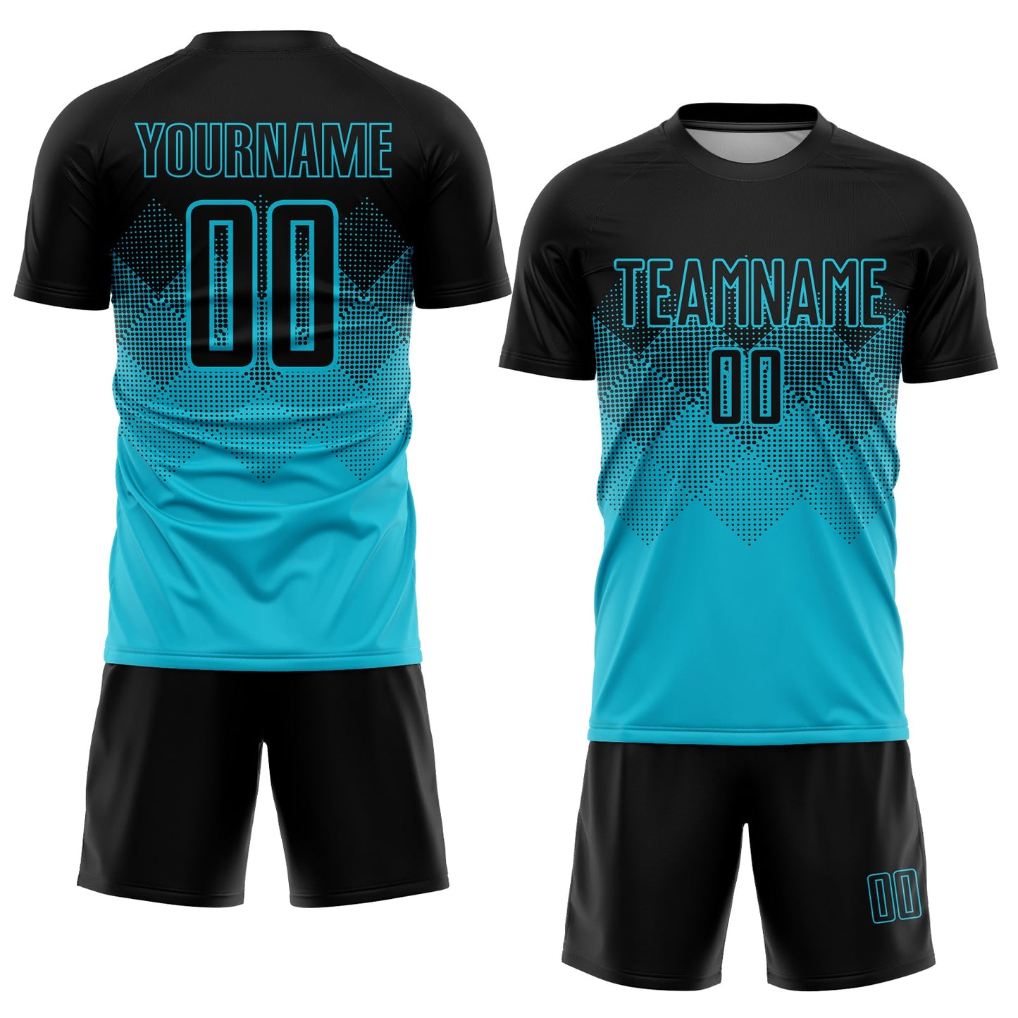 Custom Lakes Blue Black Sublimation Soccer Uniform Jersey view 2