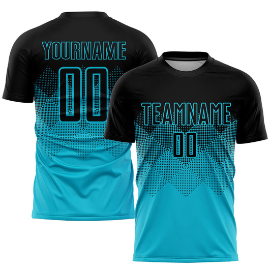 Custom Lakes Blue Black Sublimation Soccer Uniform Jersey - Main View