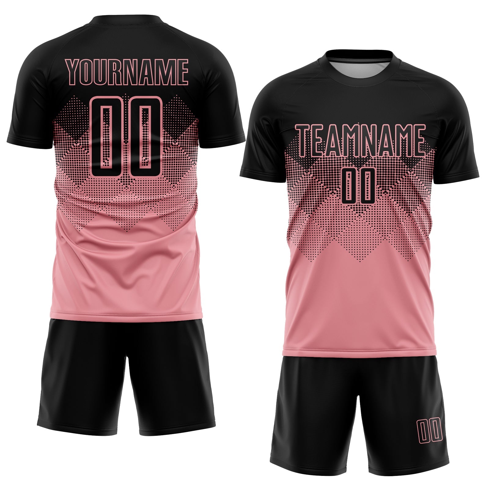 Custom Medium Pink Black Sublimation Soccer Uniform Jersey view 2