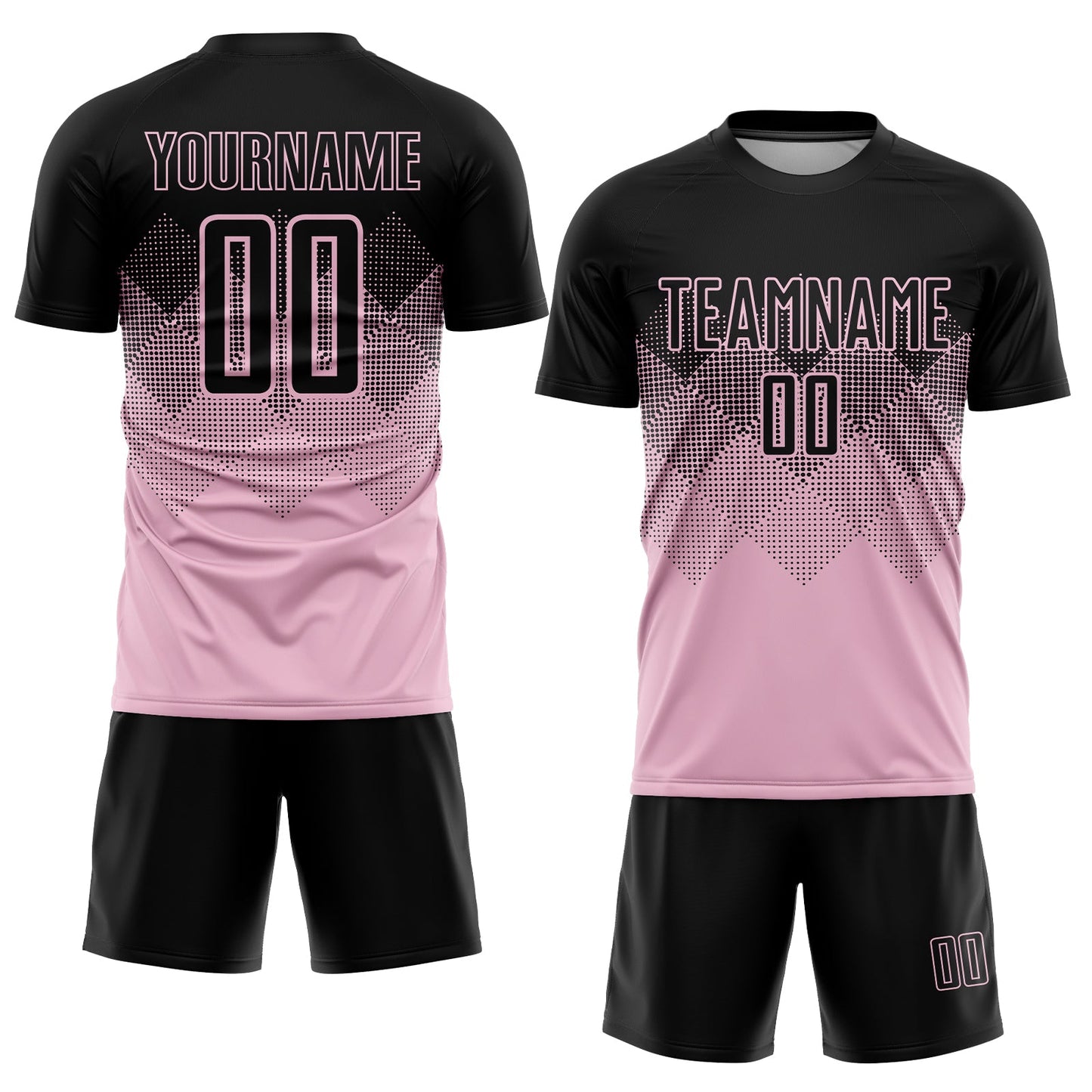 Custom Light Pink Black Sublimation Soccer Uniform Jersey view 2