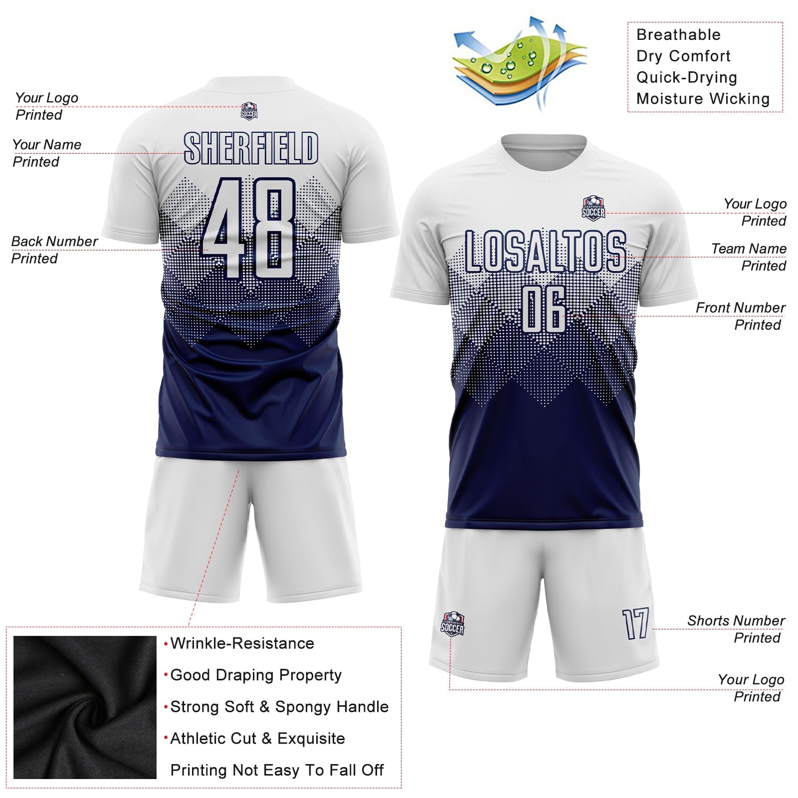 Custom Navy White Sublimation Soccer Uniform Jersey view 5