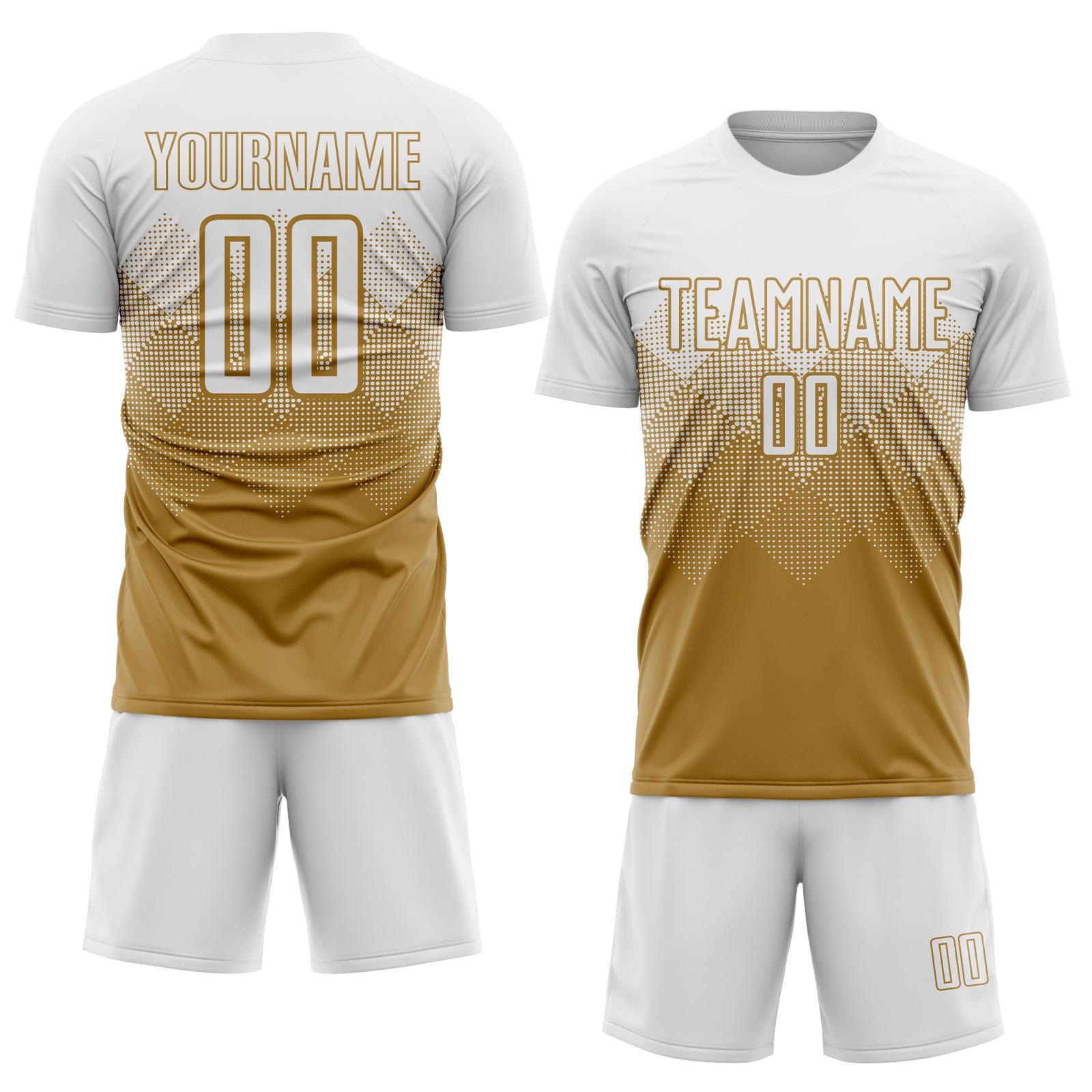 Custom Old Gold White Sublimation Soccer Uniform Jersey view 2