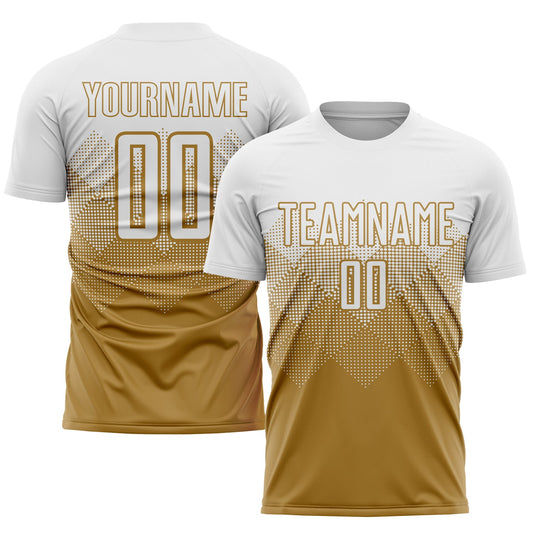 Custom Old Gold White Sublimation Soccer Uniform Jersey - Main View