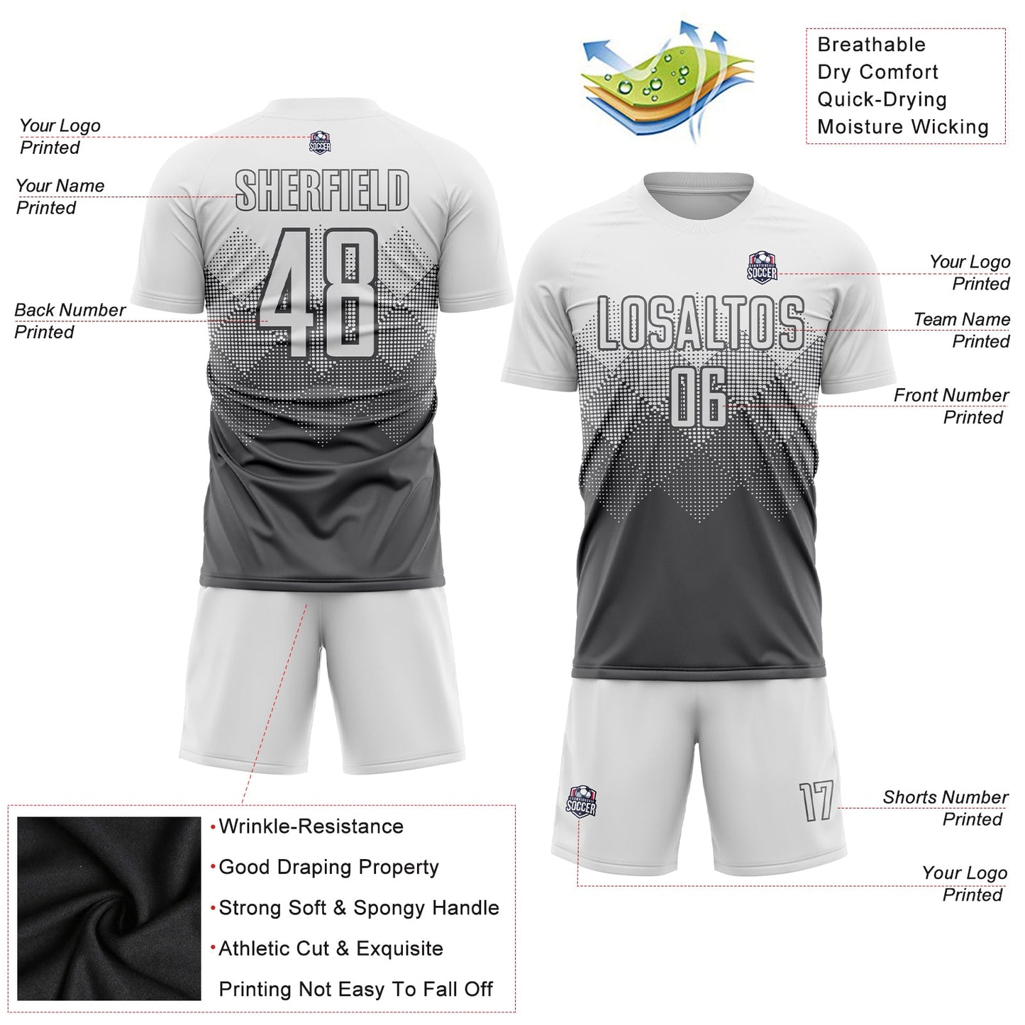 Custom Steel Gray White Sublimation Soccer Uniform Jersey view 5
